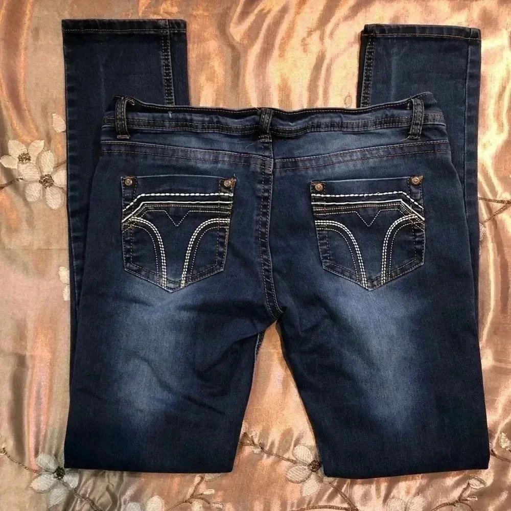 Crunch Skinny Jeans Womens Size 7 Dark Wash Contrast Stitch Whiskered Stretch